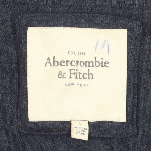 Abercrombie & Fitch Women's Navy Cable-Knit V-Neck Jumper Size M