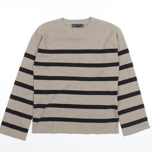 Marks and Spencer Women's Beige Striped Knit Jumper Size S