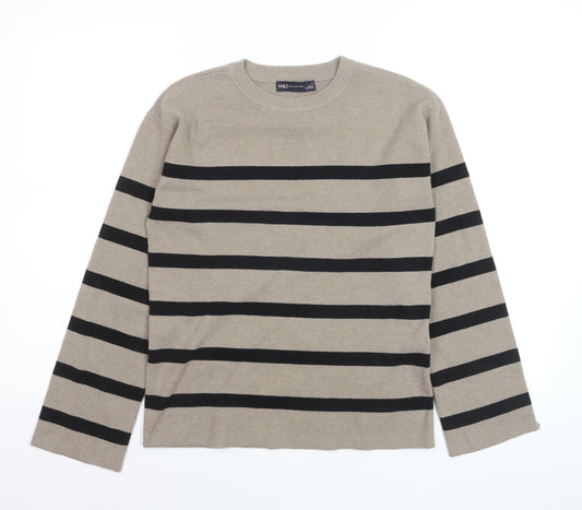 Marks and Spencer Women's Beige Striped Knit Jumper Size S