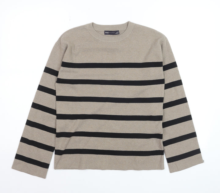 Marks and Spencer Women's Beige Striped Knit Jumper Size S