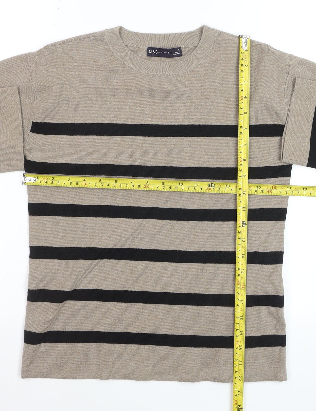 Marks and Spencer Women's Beige Striped Knit Jumper Size S