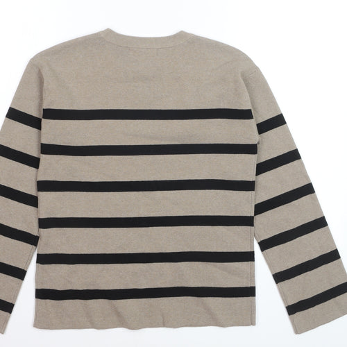 Marks and Spencer Women's Beige Striped Knit Jumper Size S