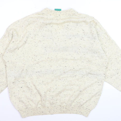 Canda Mens Beige Wool Blend Geometric V-Neck Jumper L