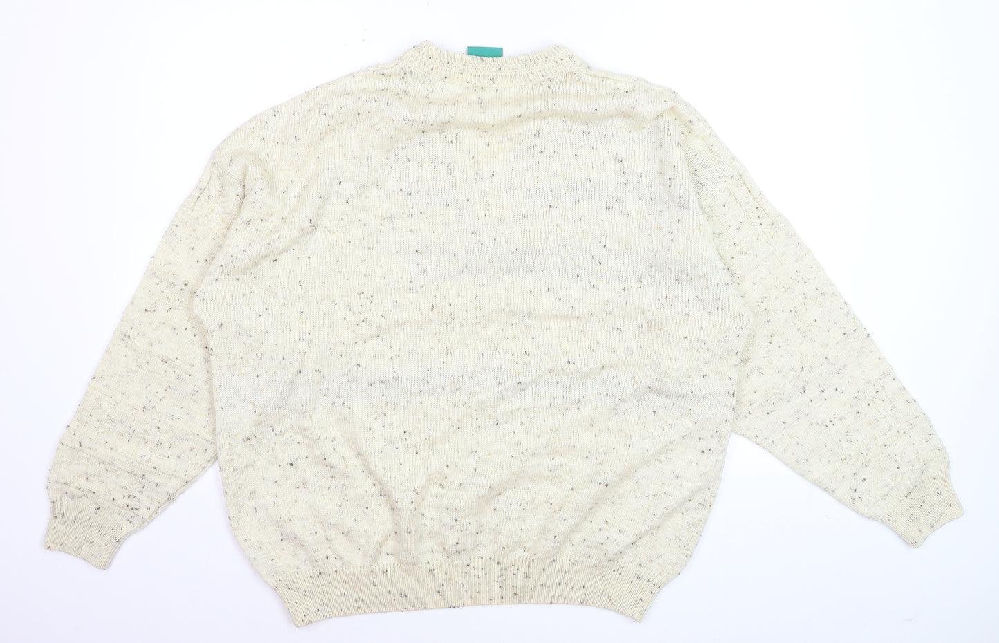 Canda Mens Beige Wool Blend Geometric V-Neck Jumper L