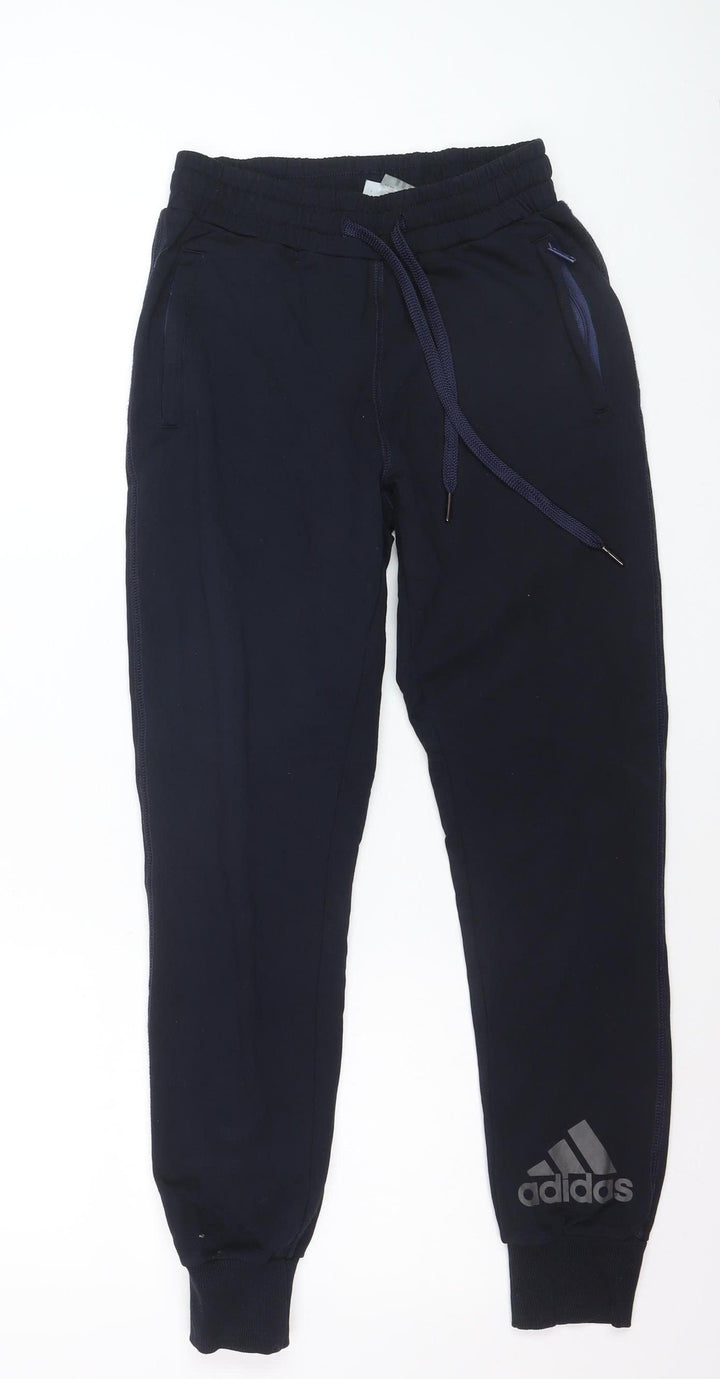 Adidas Boys Blue Jogger Activewear Trousers L Cotton Fleece
