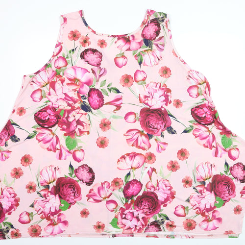 Yours Clothing Women’s Pink Floral Sleeveless Plus Size 26 Jersey Tank Top