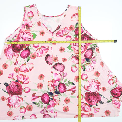 Yours Clothing Women’s Pink Floral Sleeveless Plus Size 26 Jersey Tank Top