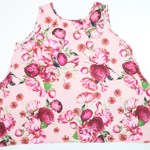 Yours Clothing Women’s Pink Floral Sleeveless Plus Size 26 Jersey Tank Top