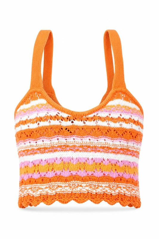 Front view of H&M Divided Women’s Orange Crochet Camisole Tank Top XS