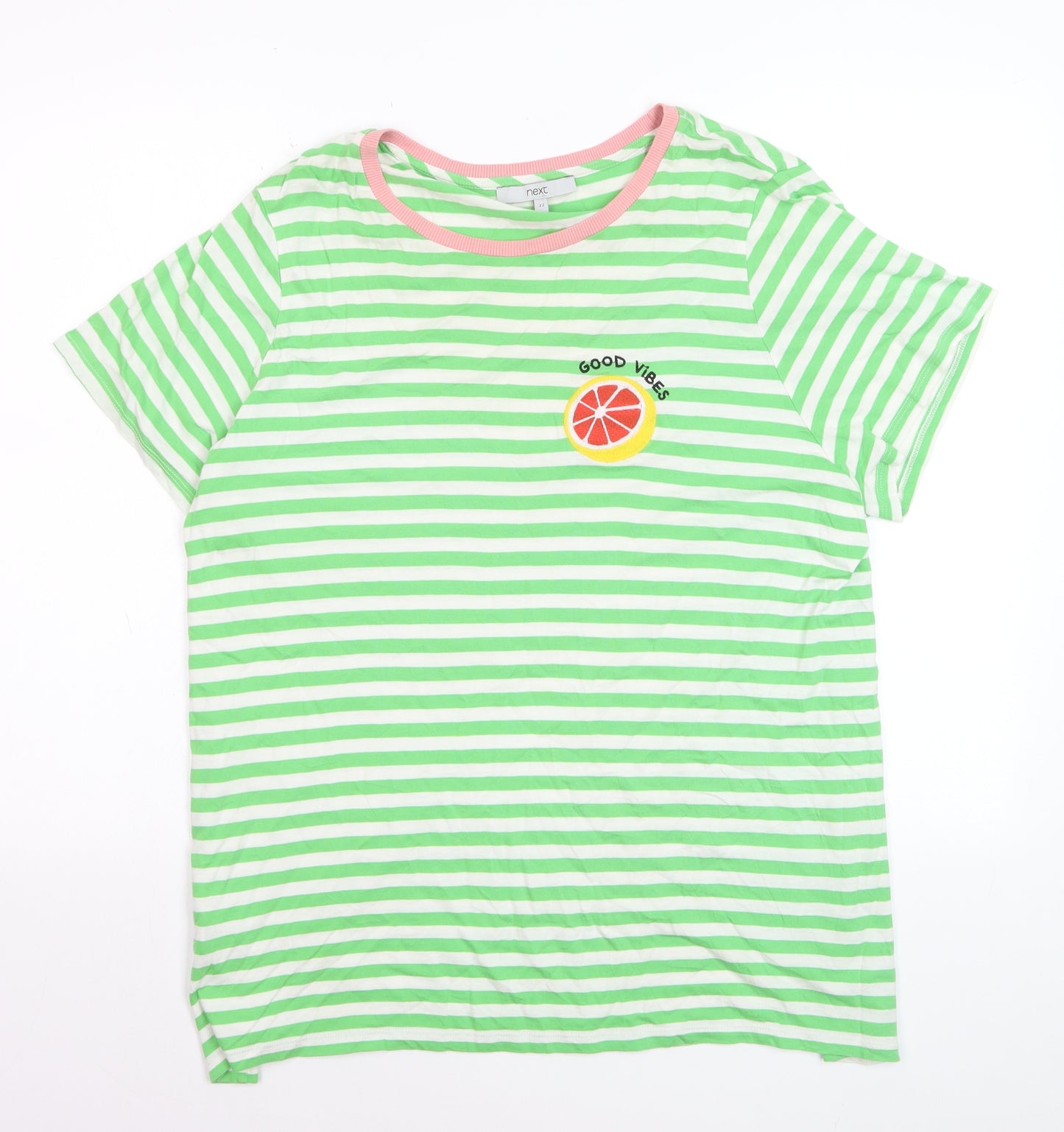Next Women’s Green White Striped Crew Neck T-Shirt Size 22