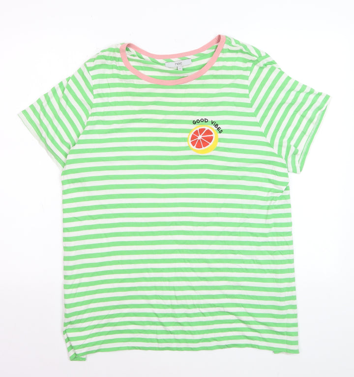 Next Women’s Green White Striped Crew Neck T-Shirt Size 22