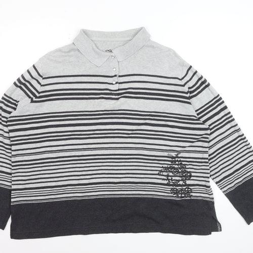 Dash Women Grey Striped Collared Henley Jumper Size 20