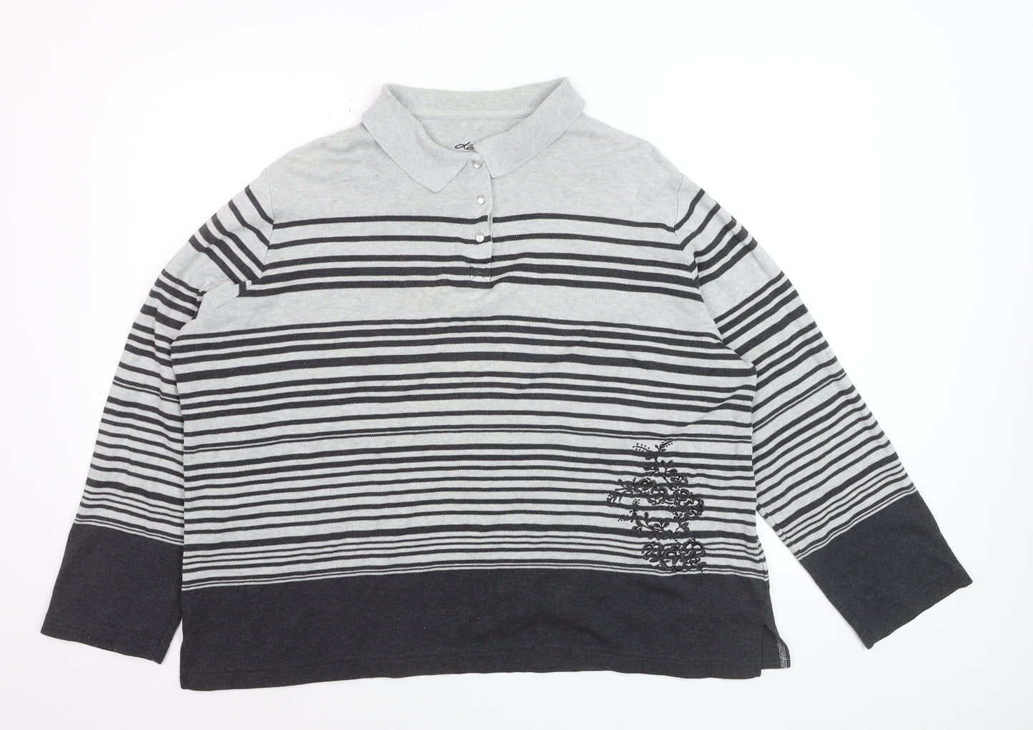 Dash Women Grey Striped Collared Henley Jumper Size 20