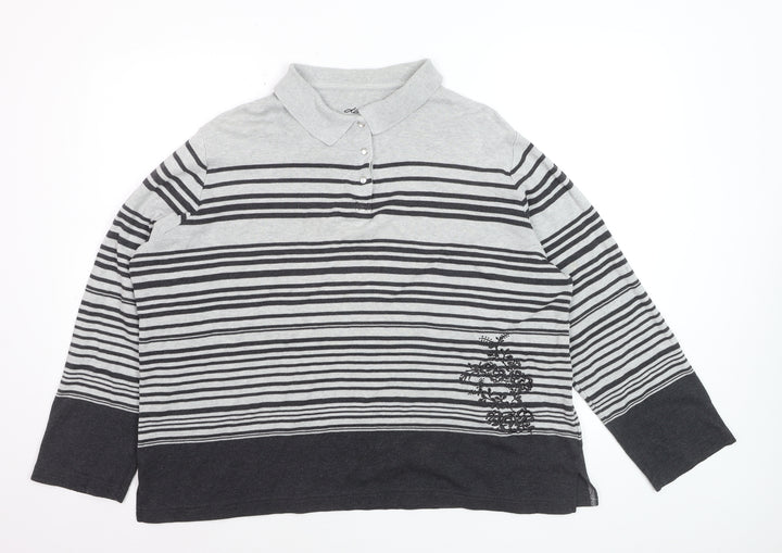 Dash Women Grey Striped Collared Henley Jumper Size 20