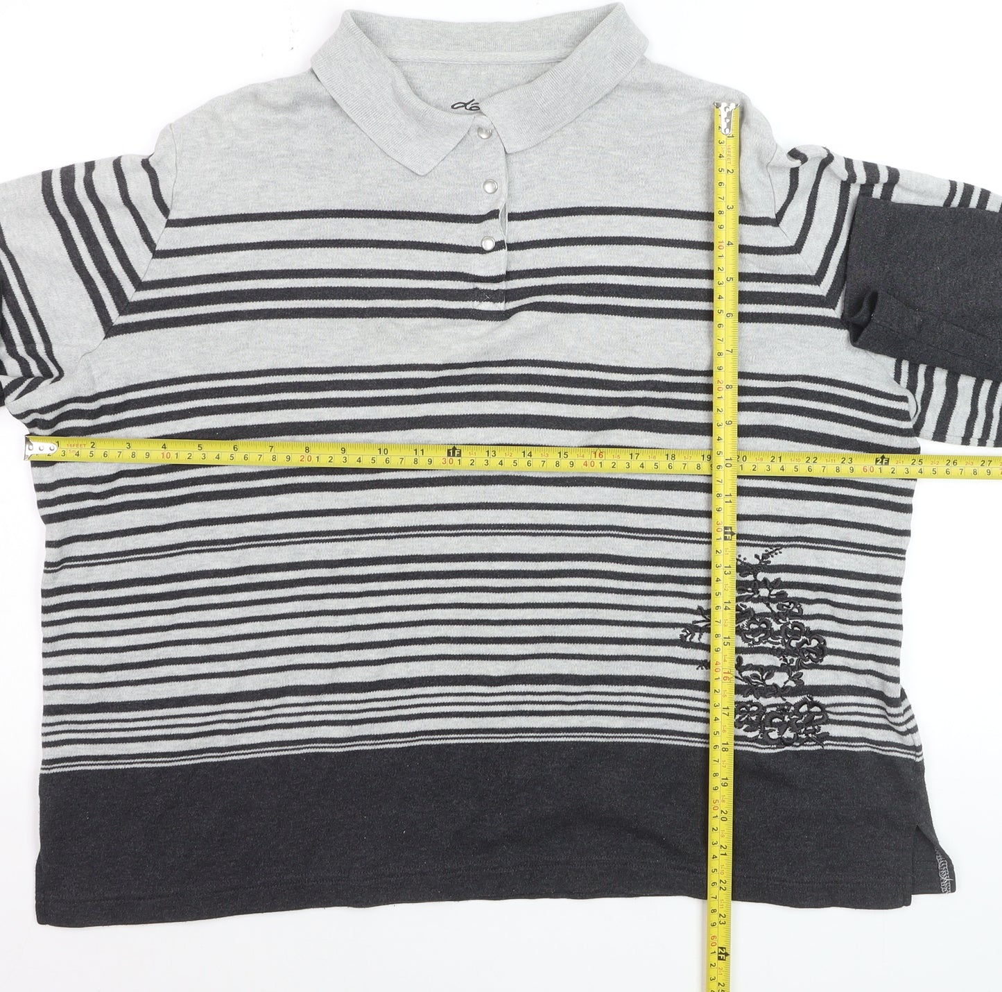 Dash Women Grey Striped Collared Henley Jumper Size 20