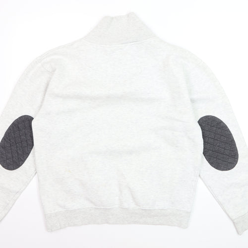 D-Rock Men's Grey Collared Pullover Jumper L Quilted Elbow Patch