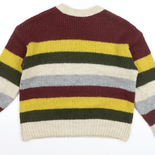 Tu Women Beige Multicoloured Size 12 Striped Crew Neck Jumper