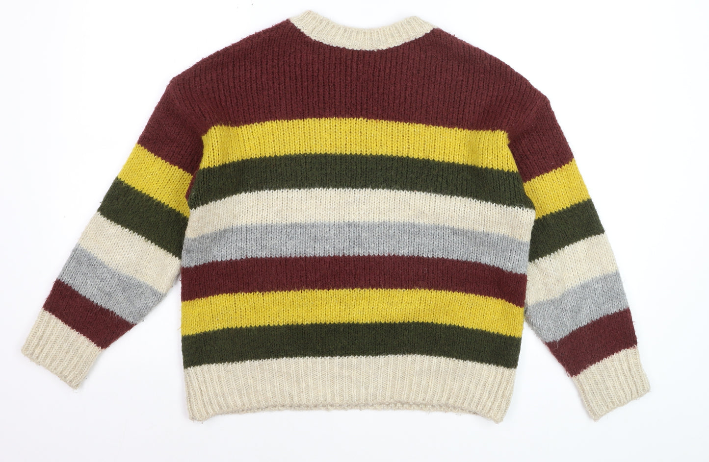 Tu Women Beige Multicoloured Size 12 Striped Crew Neck Jumper