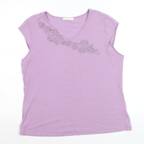 Marks and Spencer Womens Purple Embroidered V-Neck Sleeveless T-Shirt Size 18
