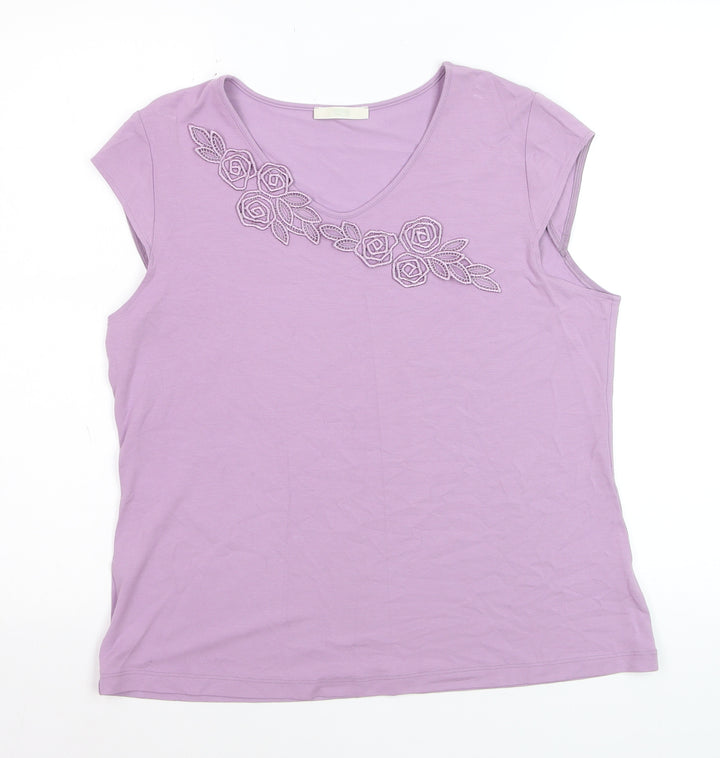 Marks and Spencer Womens Purple Embroidered V-Neck Sleeveless T-Shirt Size 18