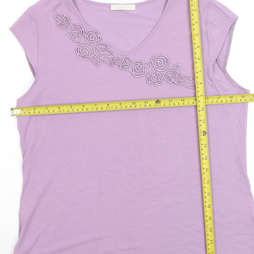 Marks and Spencer Womens Purple Embroidered V-Neck Sleeveless T-Shirt Size 18