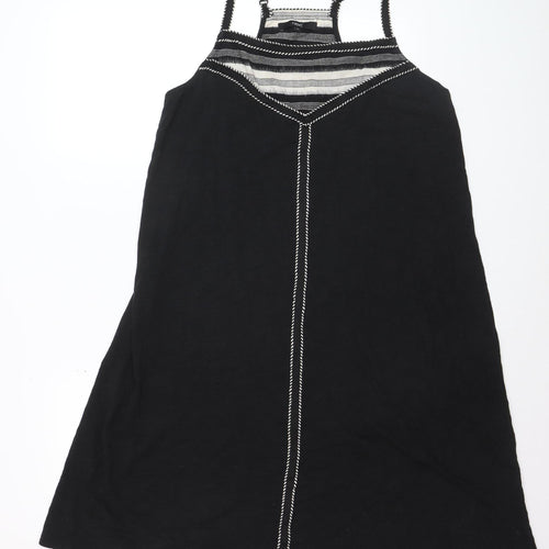Next Womens Black Linen Blend Slip Dress Size 16 Summer Strappy