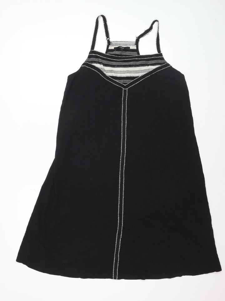 Next Womens Black Linen Blend Slip Dress Size 16 Summer Strappy