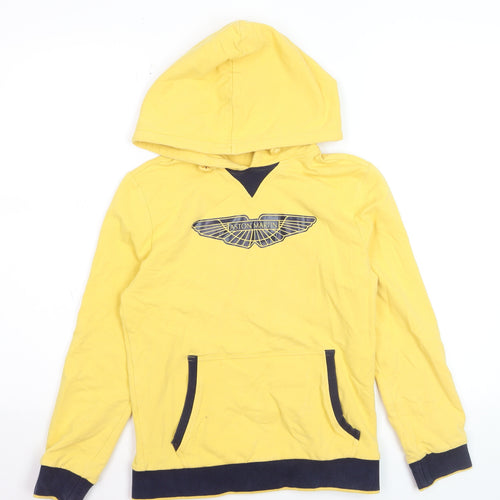 Aston Martin Boys Yellow Hoodie Size 12 Cotton Pullover Logo Design