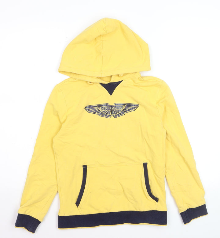 Aston Martin Boys Yellow Hoodie Size 12 Cotton Pullover Logo Design