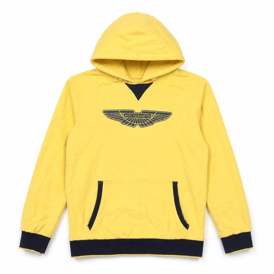 Aston Martin Boys Yellow Hoodie Size 12 Cotton Pullover Logo Design