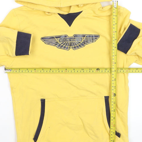 Aston Martin Boys Yellow Hoodie Size 12 Cotton Pullover Logo Design