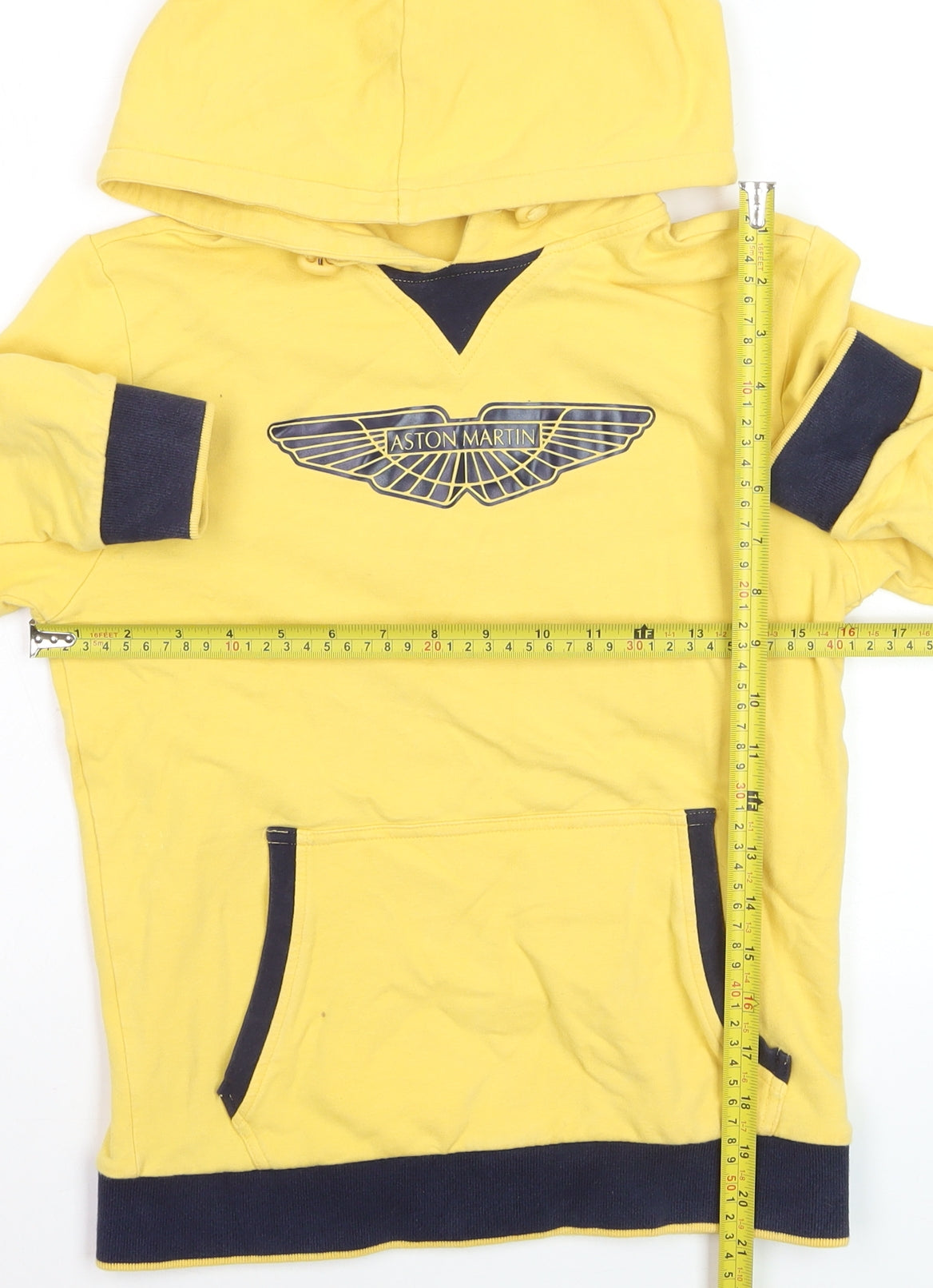 Aston Martin Boys Yellow Hoodie Size 12 Cotton Pullover Logo Design