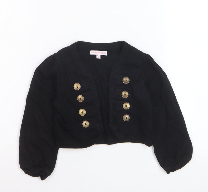 Vintage Angels Girls Black Cotton Shrug with Gold Buttons Age 3