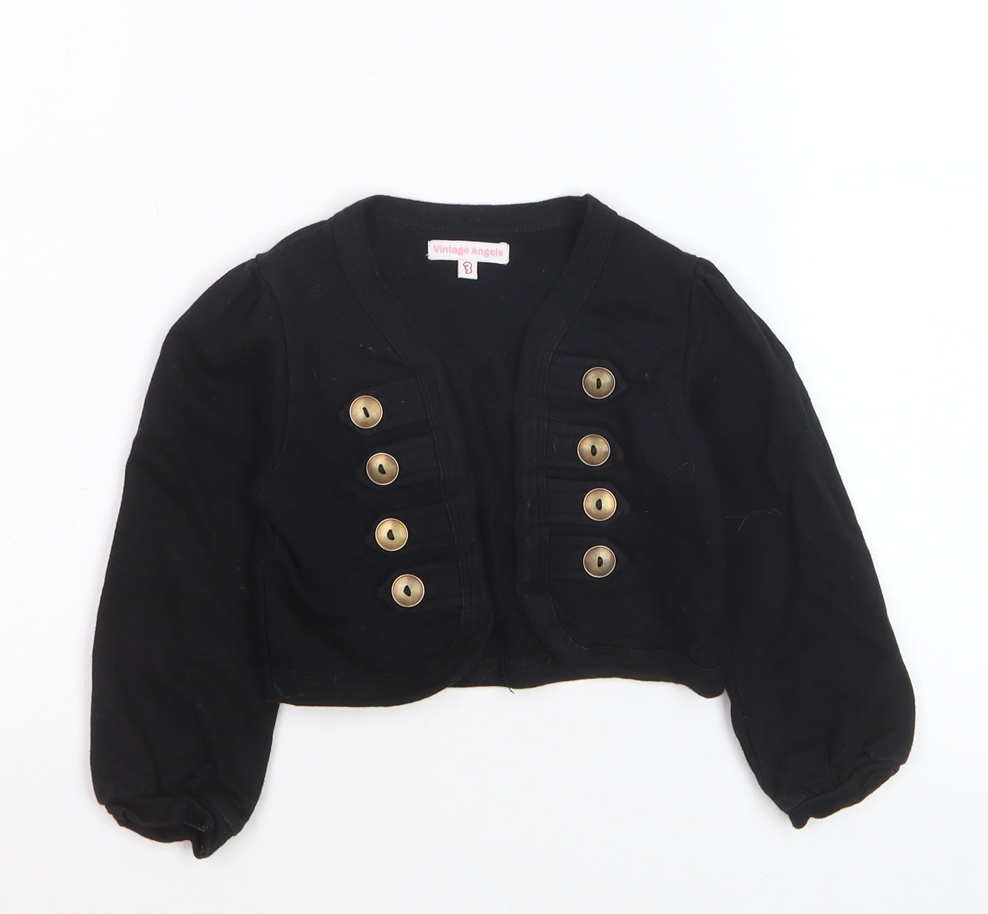 Vintage Angels Girls Black Cotton Shrug with Gold Buttons Age 3