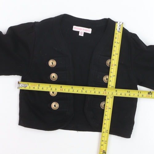 Vintage Angels Girls Black Cotton Shrug with Gold Buttons Age 3