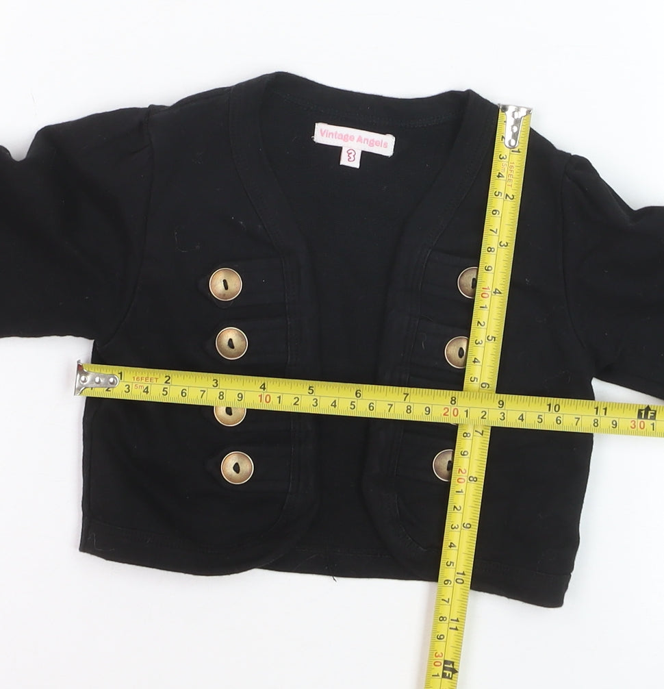 Vintage Angels Girls Black Cotton Shrug with Gold Buttons Age 3