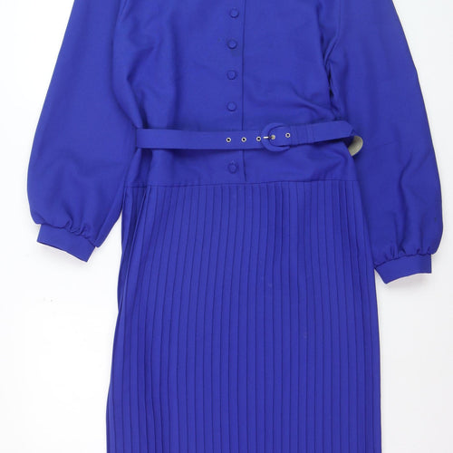 Richard Stump Women's Blue Pleated Fit & Flare Belted Dress Size 14