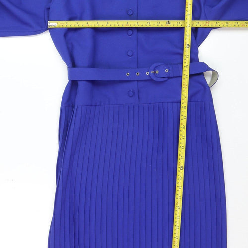 Richard Stump Women's Blue Pleated Fit & Flare Belted Dress Size 14
