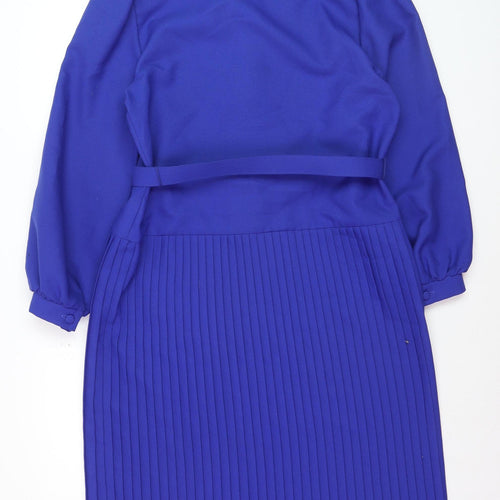 Richard Stump Women's Blue Pleated Fit & Flare Belted Dress Size 14