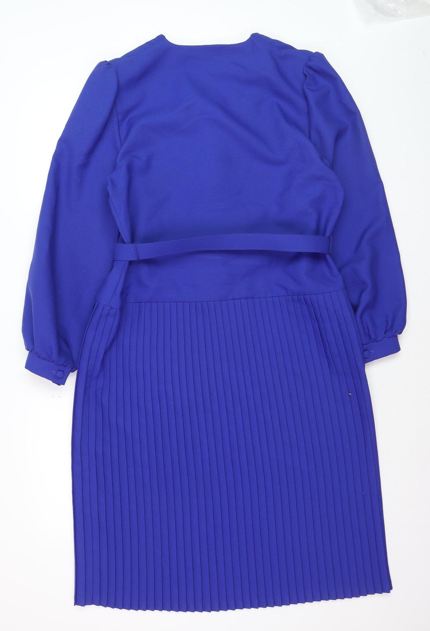 Richard Stump Women's Blue Pleated Fit & Flare Belted Dress Size 14