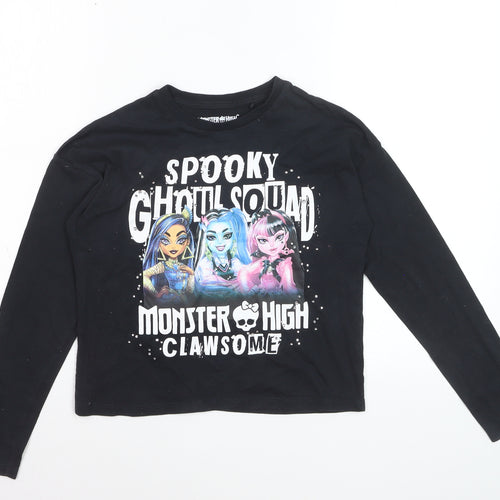 Girls Monster High Black Long Sleeve T-Shirt 10-11 Years Spooky Graphic Top