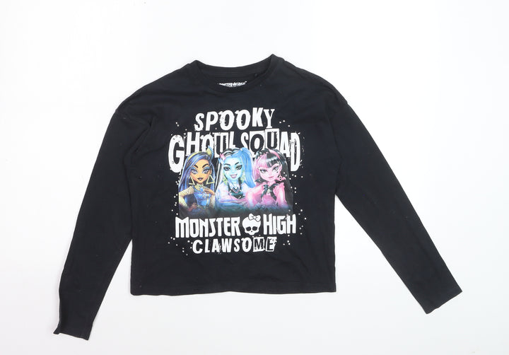 Girls Monster High Black Long Sleeve T-Shirt 10-11 Years Spooky Graphic Top
