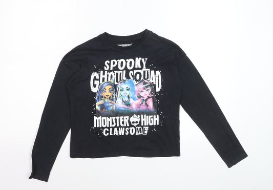 Girls Monster High Black Long Sleeve T-Shirt 10-11 Years Spooky Graphic Top