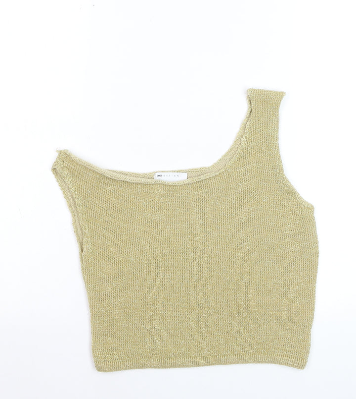 ASOS DESIGN Women's Gold One Shoulder Cropped Tank Top Size S