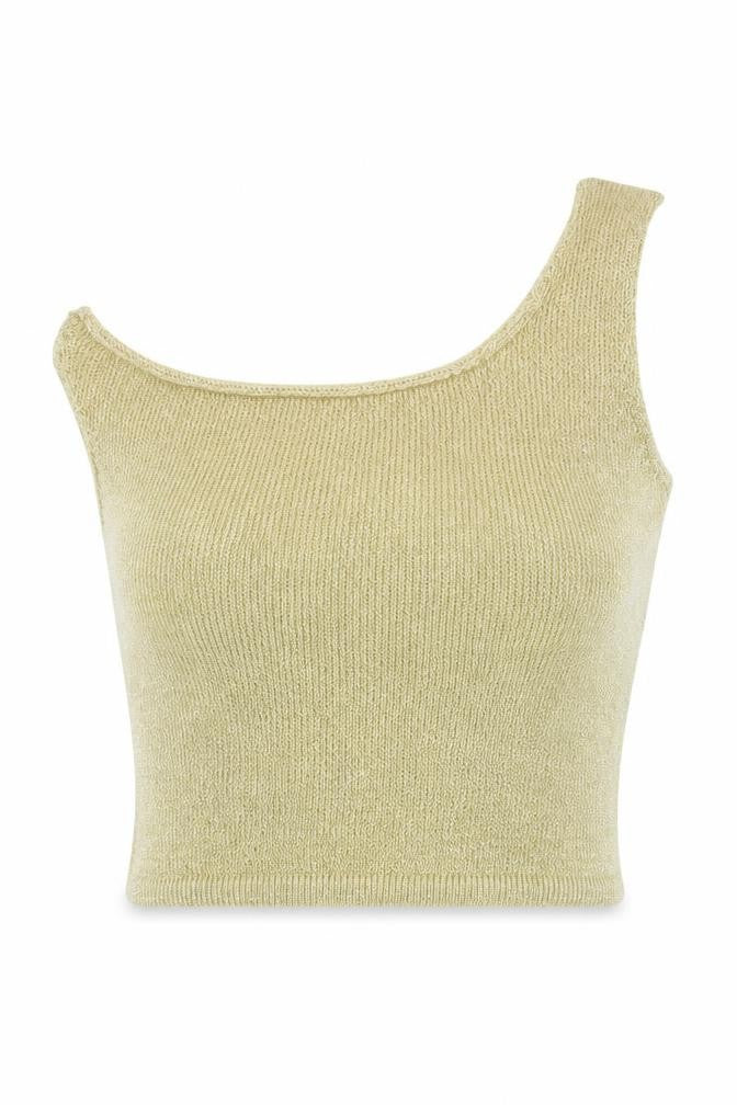 Front view of ASOS DESIGN Women's Gold One Shoulder Cropped Tank Top, size S