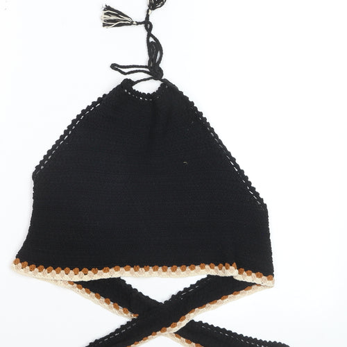 Mango Women Black Crochet Halter Handmade Tank Top Size 10