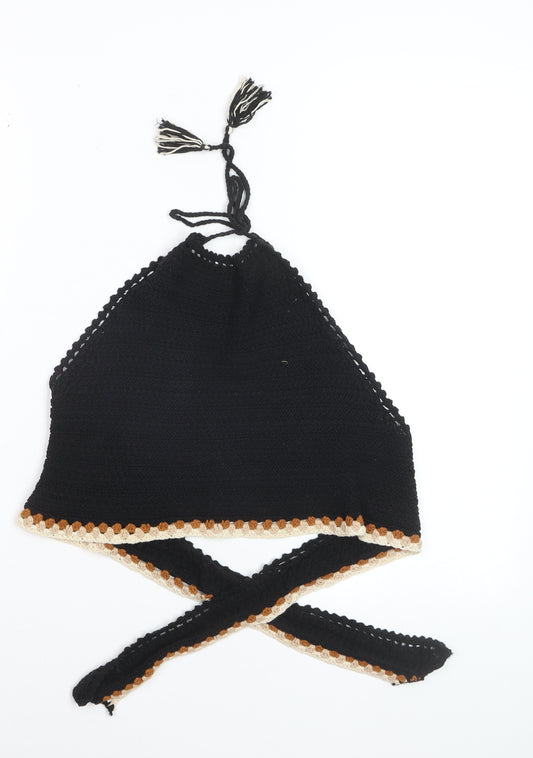 Mango Women Black Crochet Halter Handmade Tank Top Size 10