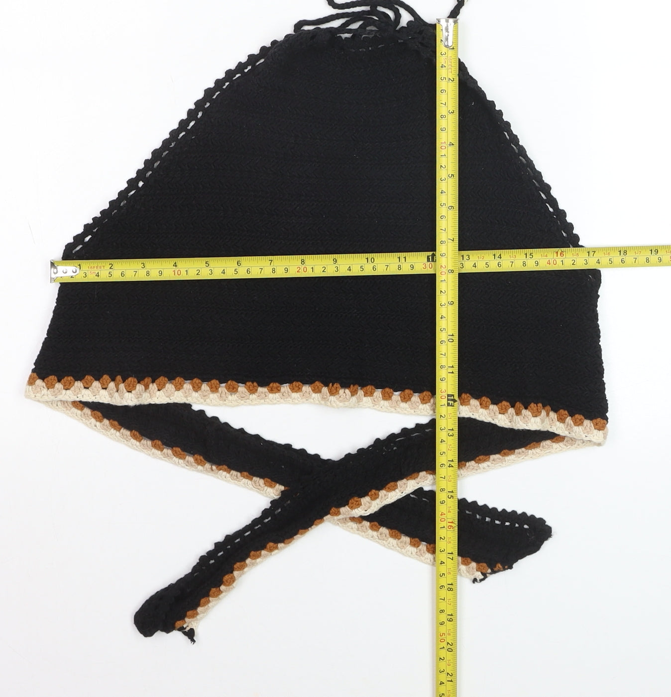 Mango Women Black Crochet Halter Handmade Tank Top Size 10
