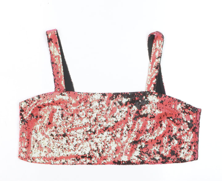 ASOS Women’s Pink Sequin Cropped Tank Top Size 16 Party Wear