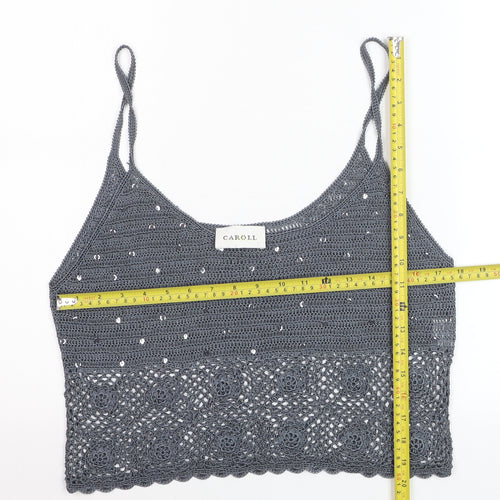 Caroll Women’s Grey Crochet Sequin Cropped Tank Top Size 16